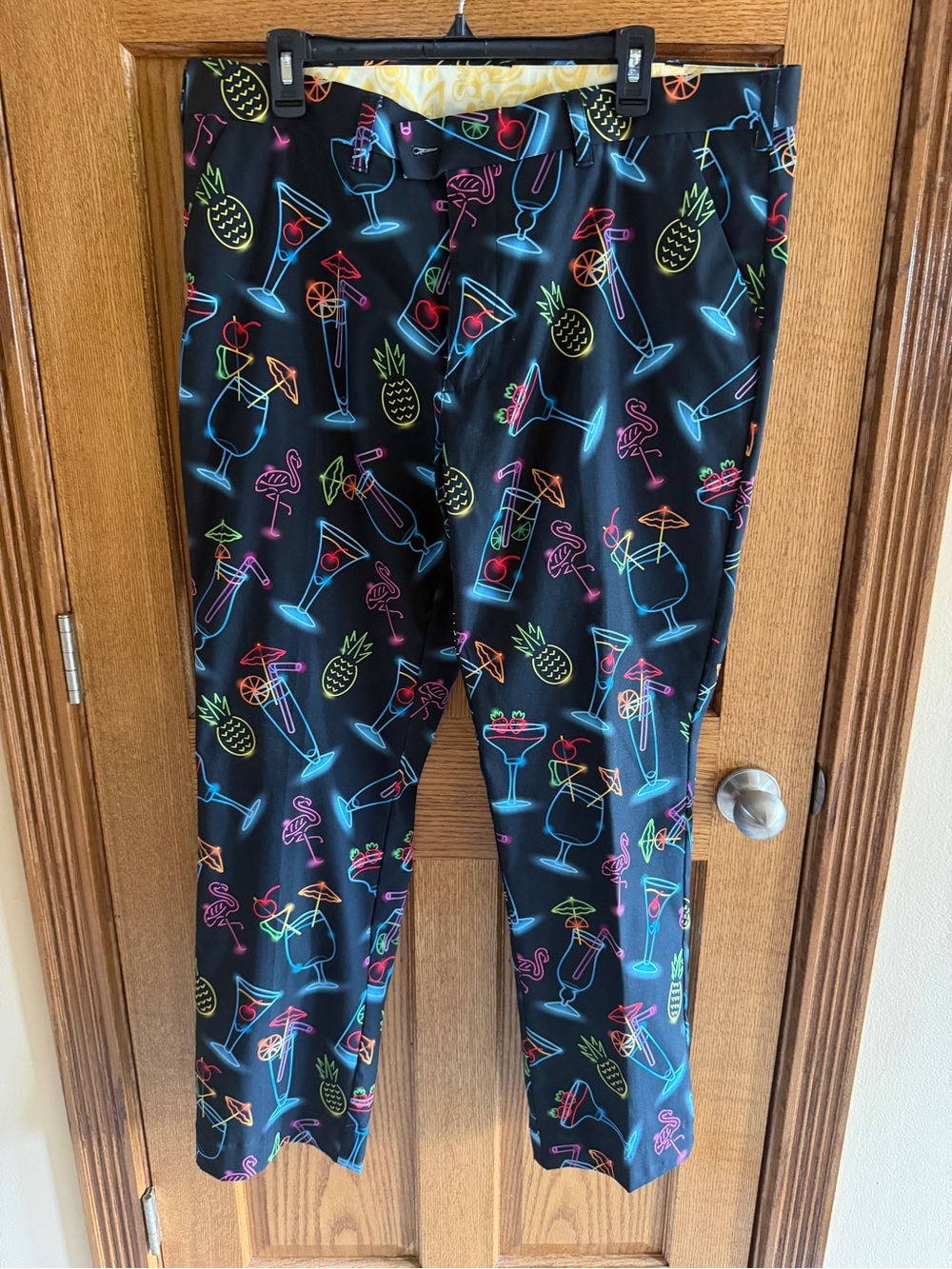 Loudmouth Mens Black Neon Cocktail & Pineapple Slacks 40 in x 32 in